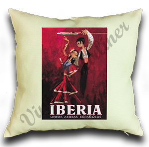 Iberia Airlines 1950's Fandango Dancers Bag Sticker Linen Pillow Case Cover