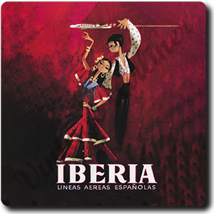 Iberia Airlines 1950's Fandango Dancers Square Sandstone Coaster