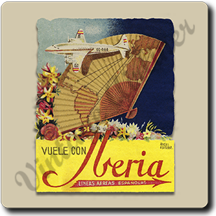 Iberia Airlines 1940's DC-4 South America Square Sandstone Coaster