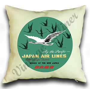 Japan Airlines 1960's Vintage Bag Sticker Linen Pillow Case Cover