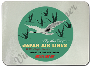 Japan Airlines Vintage 1960's Bag Sticker Glass Cutting Board