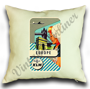 KLM  Vintage Europe Linen Pillow Case Cover