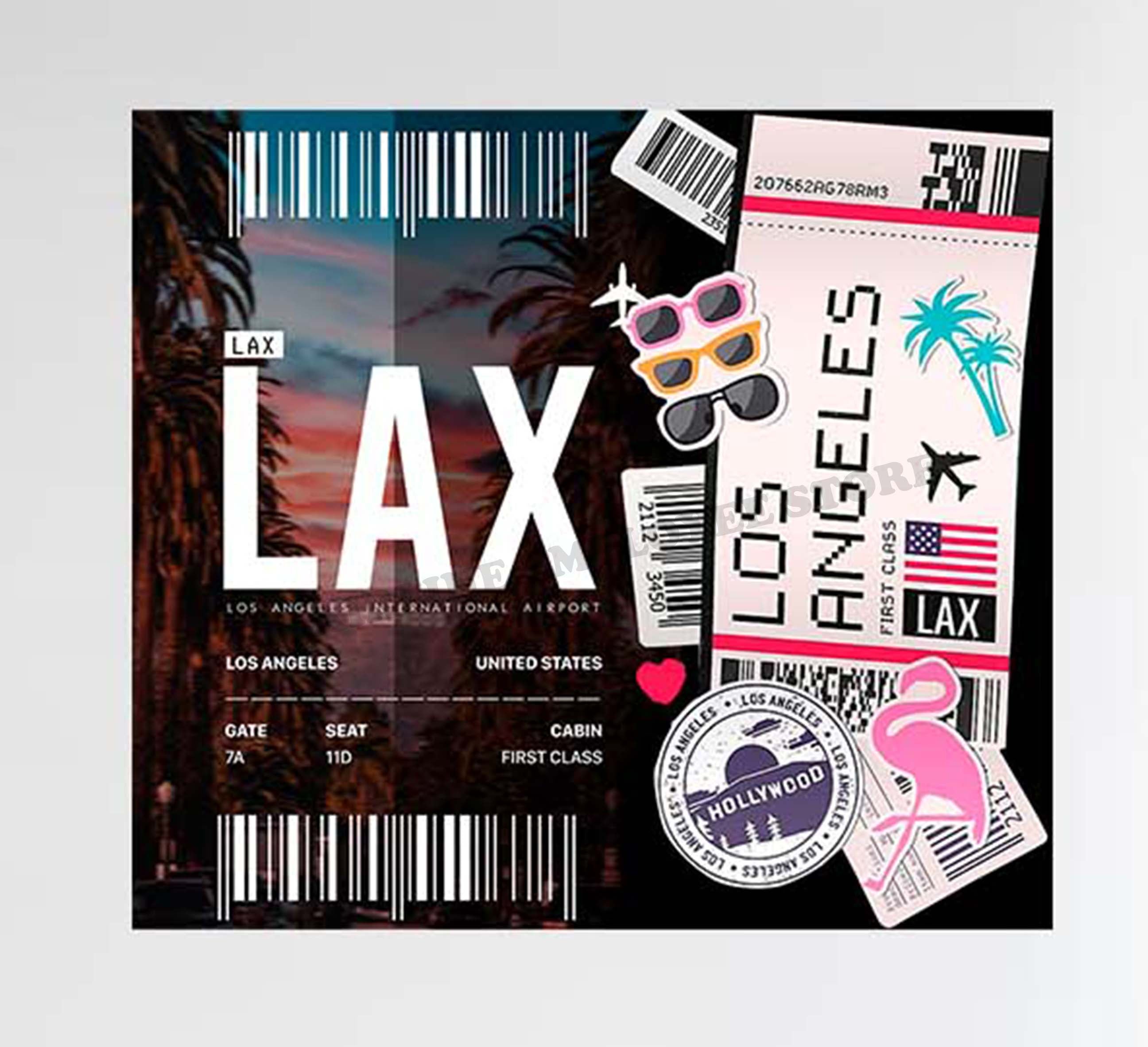 LAX Los Angeles Ticket Collage Design Decal Stickers
