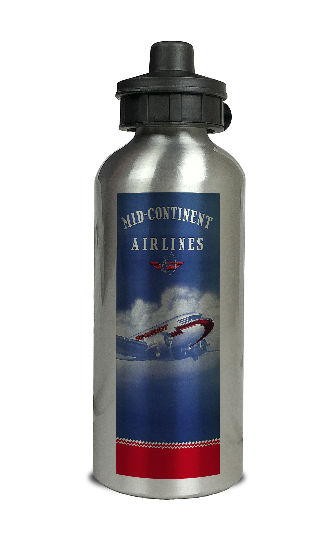 Mid-Continent Airlines Timetable Cover Aluminum Water Bottle