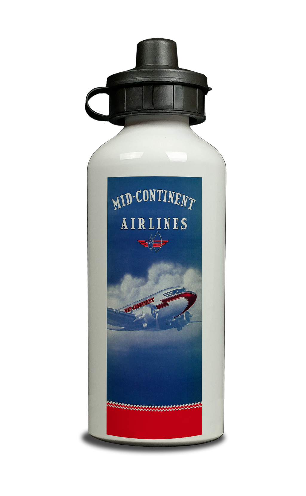 Mid-Continent Airlines Timetable Cover Aluminum Water Bottle