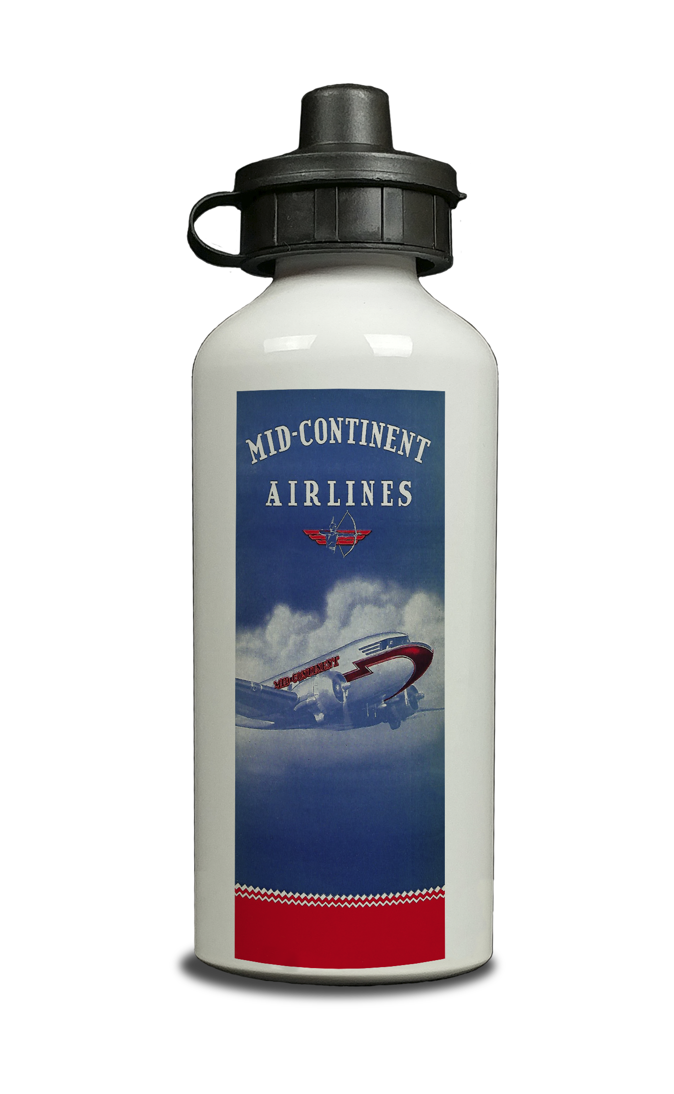 Mid-Continent Airlines Timetable Cover Aluminum Water Bottle