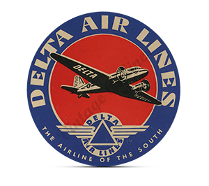 Delta Air Lines 1940's Vintage Bag Sticker Round Mousepad