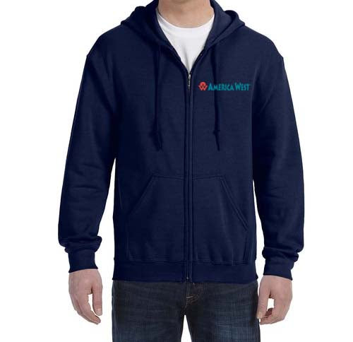 America West First Logo Zipped Hooded Sweatshirt Embroidered