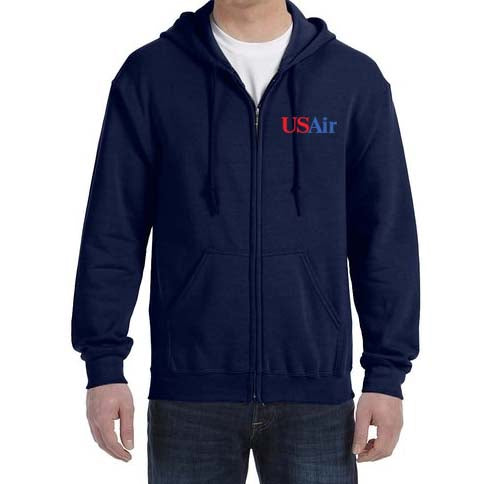 US Air Blue Logo (1989-1997) Zipped Hooded Sweatshirt Embroidered