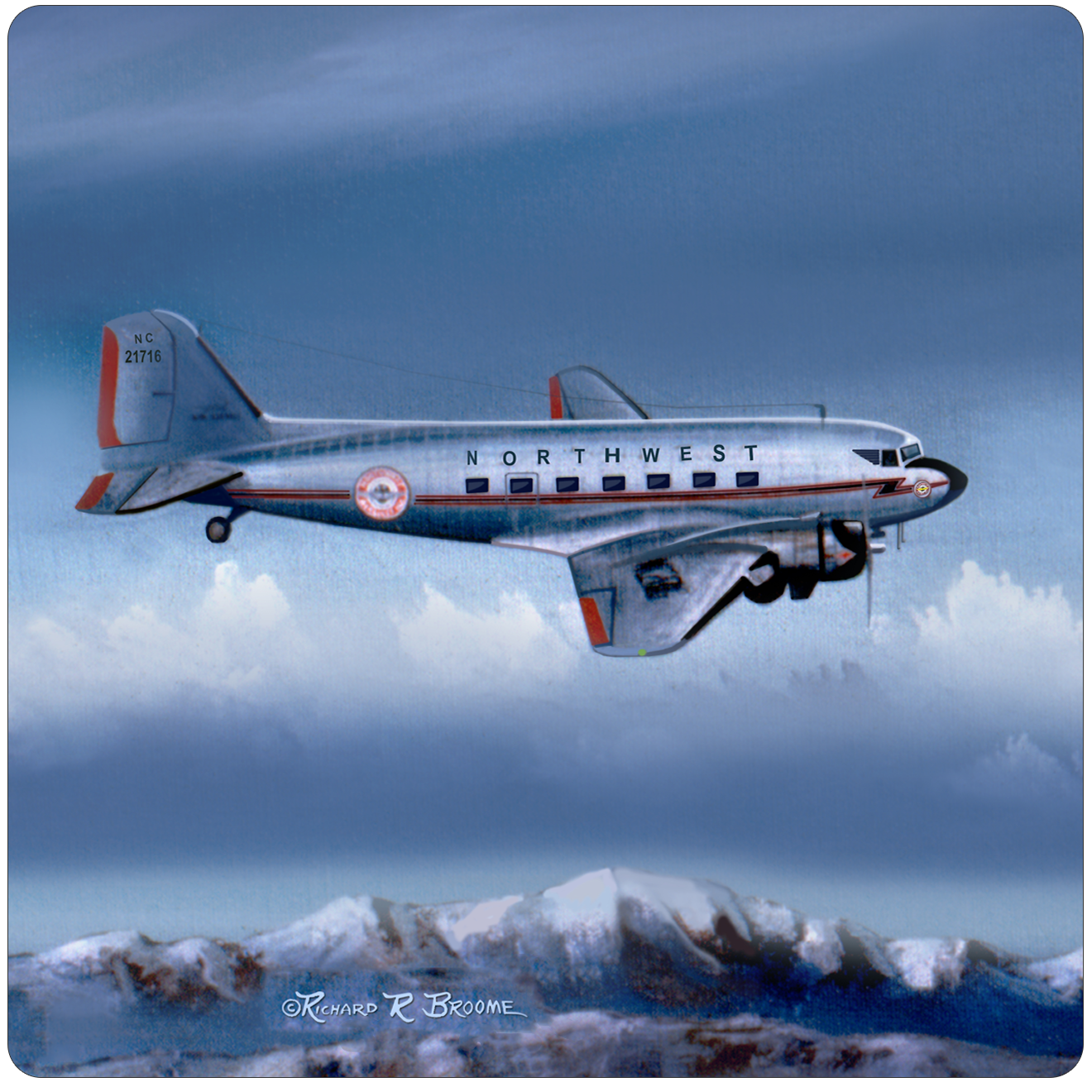 Northwest Airlines DC3 Square Sandstone Coaster by Rick Broome