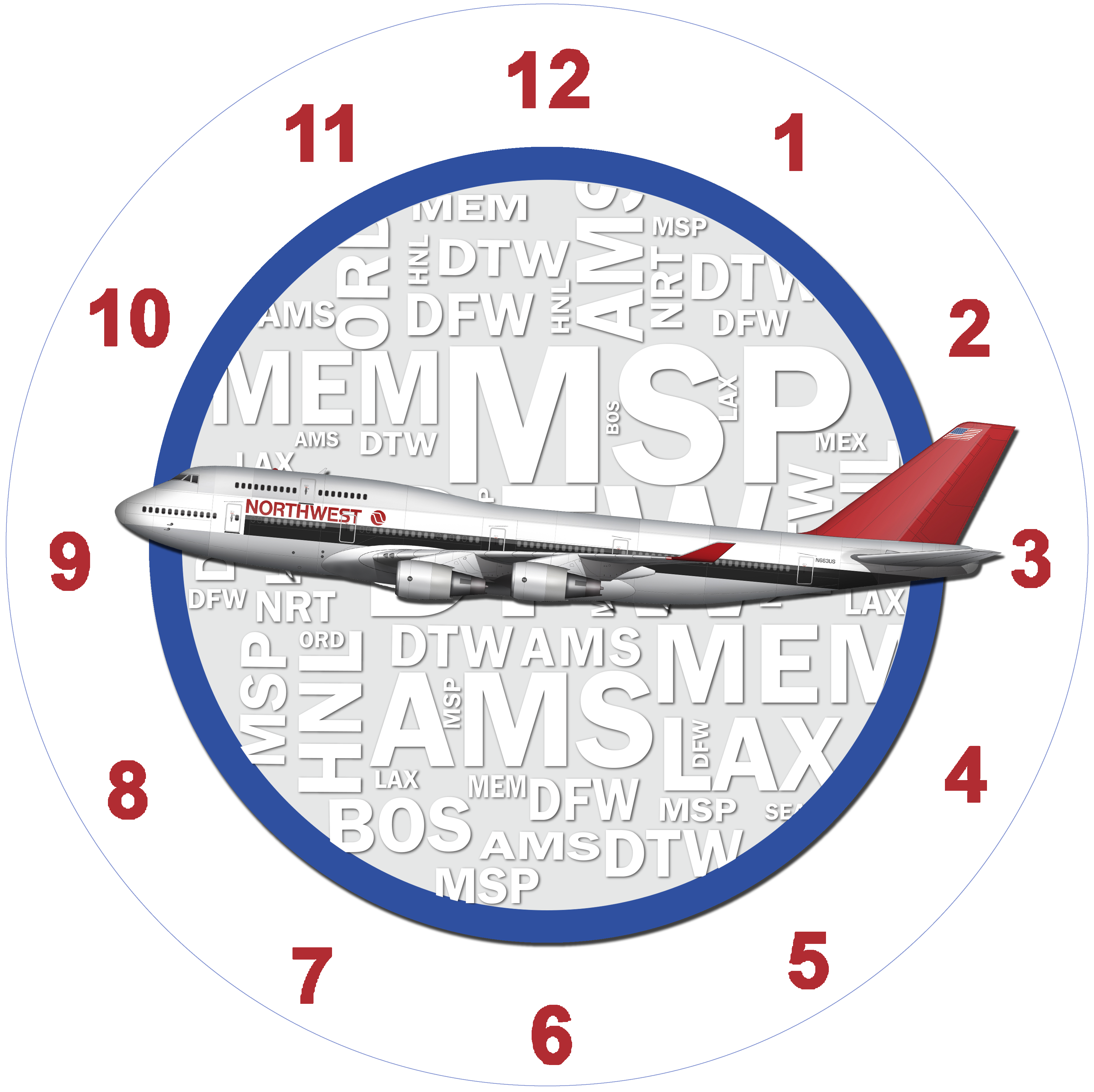 Northwest Airlines 747 Wall Clock