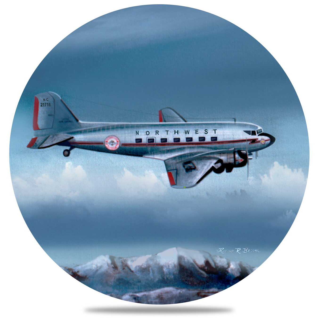 Northwest Airlines DC3 Round Sandstone Coaster by Rick Broome