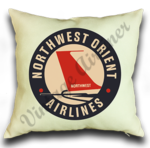 Northwest Orient Airlines 1950s Vintage Bag Sticker Linen Pillow Case Cover