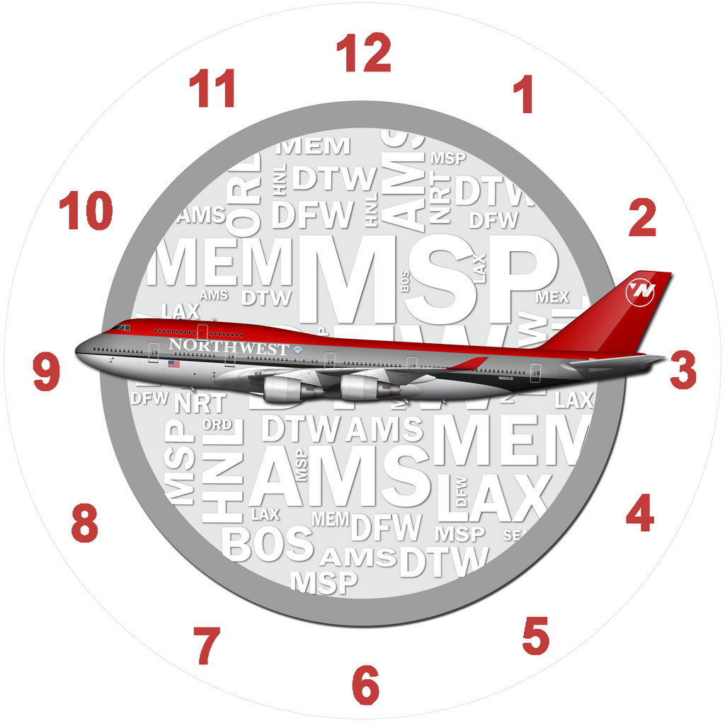 Northwest Airlines 747-400 Bowling Livery Wall Clock
