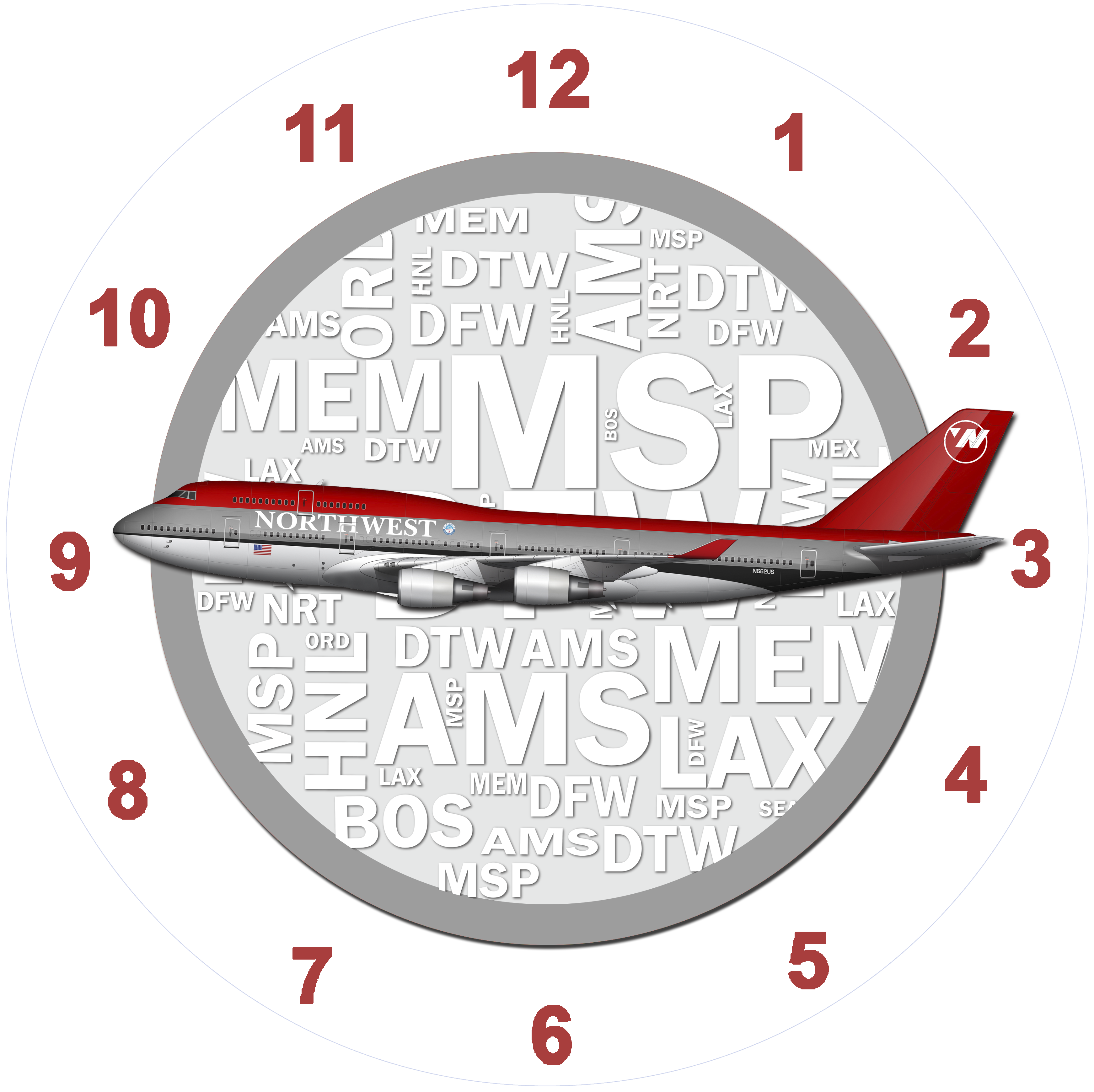 Northwest Airlines 747-400 Bowling Livery Wall Clock