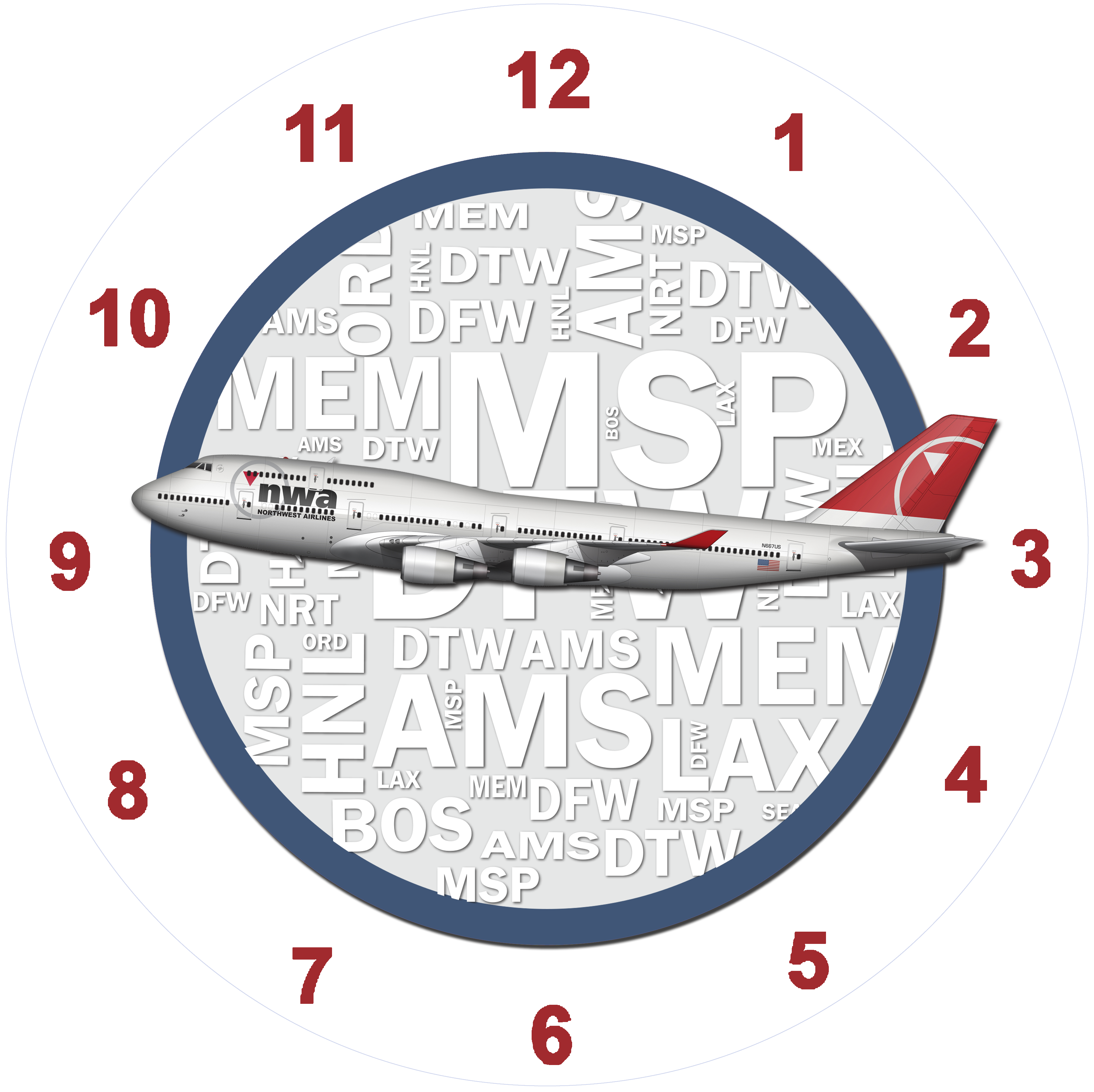 Northwest Airlines 747-400 Last Livery Wall Clock