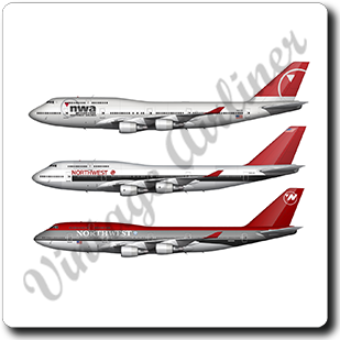 Northwest Airlines Three 747 Livery Models -  Square Sandstone Coaster