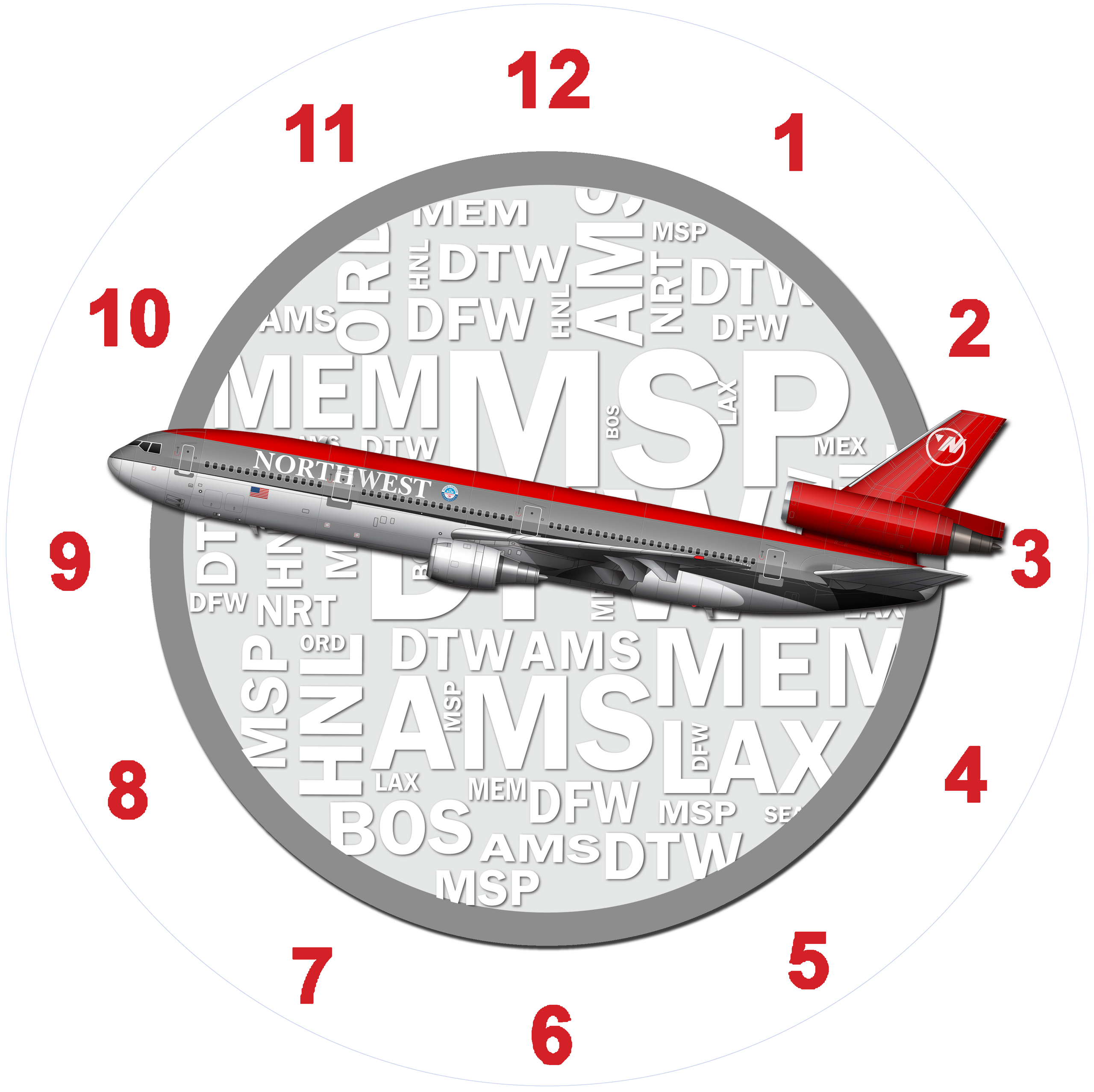 Northwest Airlines DC10 Wall Clock
