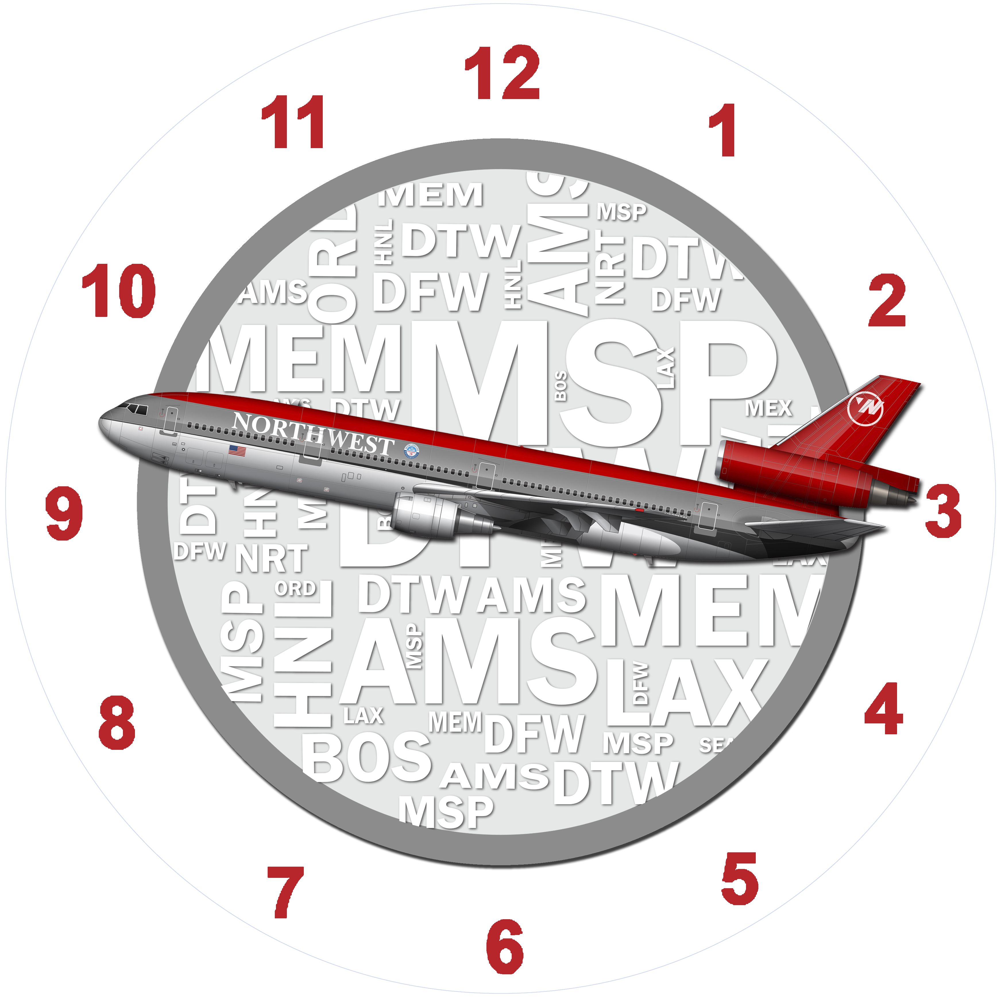 Northwest Airlines DC10 Wall Clock