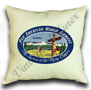Pan American World Airways Alaska Vintage Linen Pillow Case Cover
