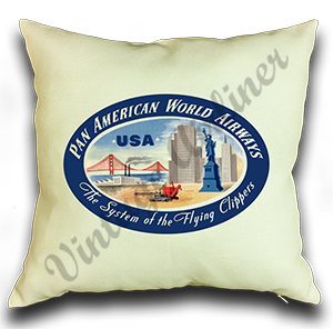 Pan American World Airways USA Vintage Linen Pillow Case Cover