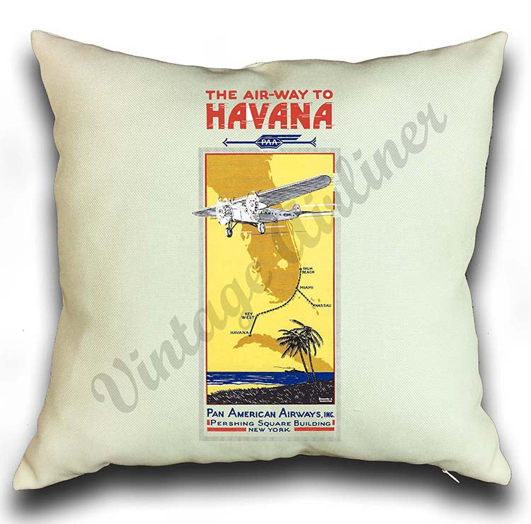 Pan American Airway Air-Way To Havana Vintage Pillow Case Cover