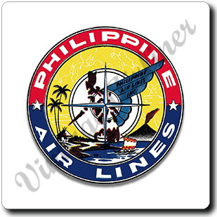 Philippines Airlines 1950's Vintage Bag Sticker Square Sandstone Coaster