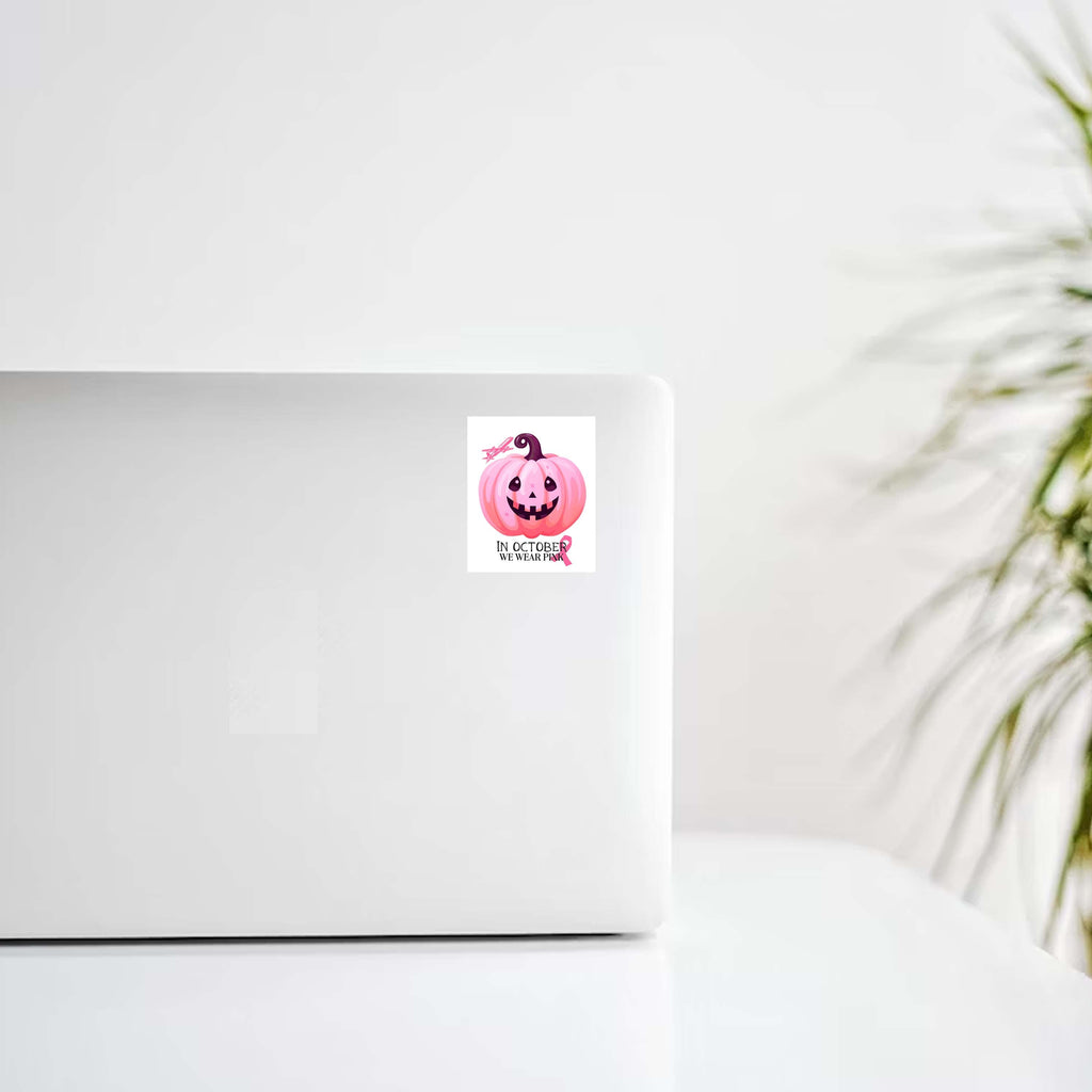 In October We Wear Pink w/ Pumpkin Breast Cancer Awareness Decal Stickers