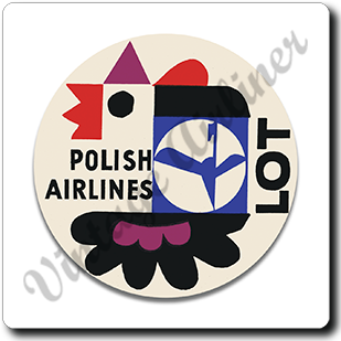 LOT Polish Airlines 1960's Vintage Square Sandstone Coaster