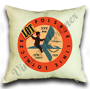LOT Polish Airlines 1940's Vintage Linen Pillow Case Cover