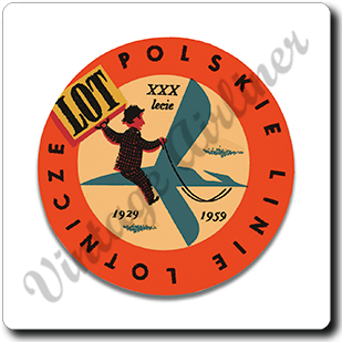 LOT Polish Airlines 1940's Vintage Square Sandstone Coaster
