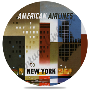 AA New York 1960's Travel Poster Round Sandstone Coaster