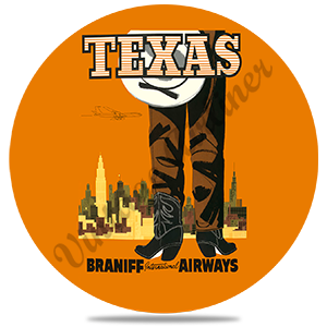 Braniff Airways Texas 1960's Travel Poster Round Sandstone Coaster