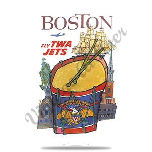 TWA Boston Travel Poster Round Sandstone Coaster
