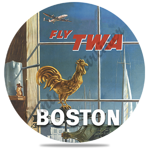 Fly TWA Boston Weathervane Original Travel Poster Round Sandstone Coaster