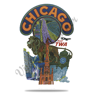 TWA Chicago Travel Poster Round Sandstone Coaster