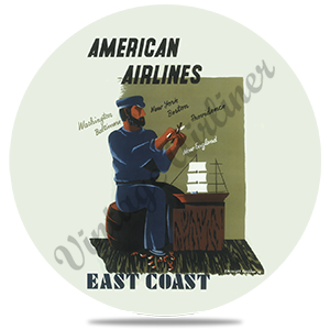 East Coast American Airlines Original Travel Poster Round Sandstone Coaster