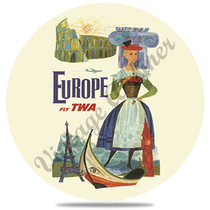 TWA Europe Travel Poster Bag Sticker Round Sandstone Coaster