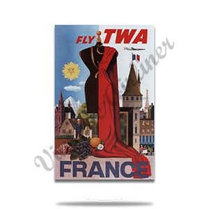 Fly TWA France Couture Original Travel Poster Round Sandstone Coaster