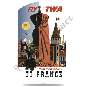 TWA France Travel Poster Round Sandstone Coaster