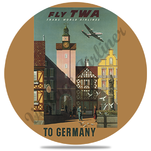 TWA Fly To Germany Travel Poster Round Sandstone Coaster