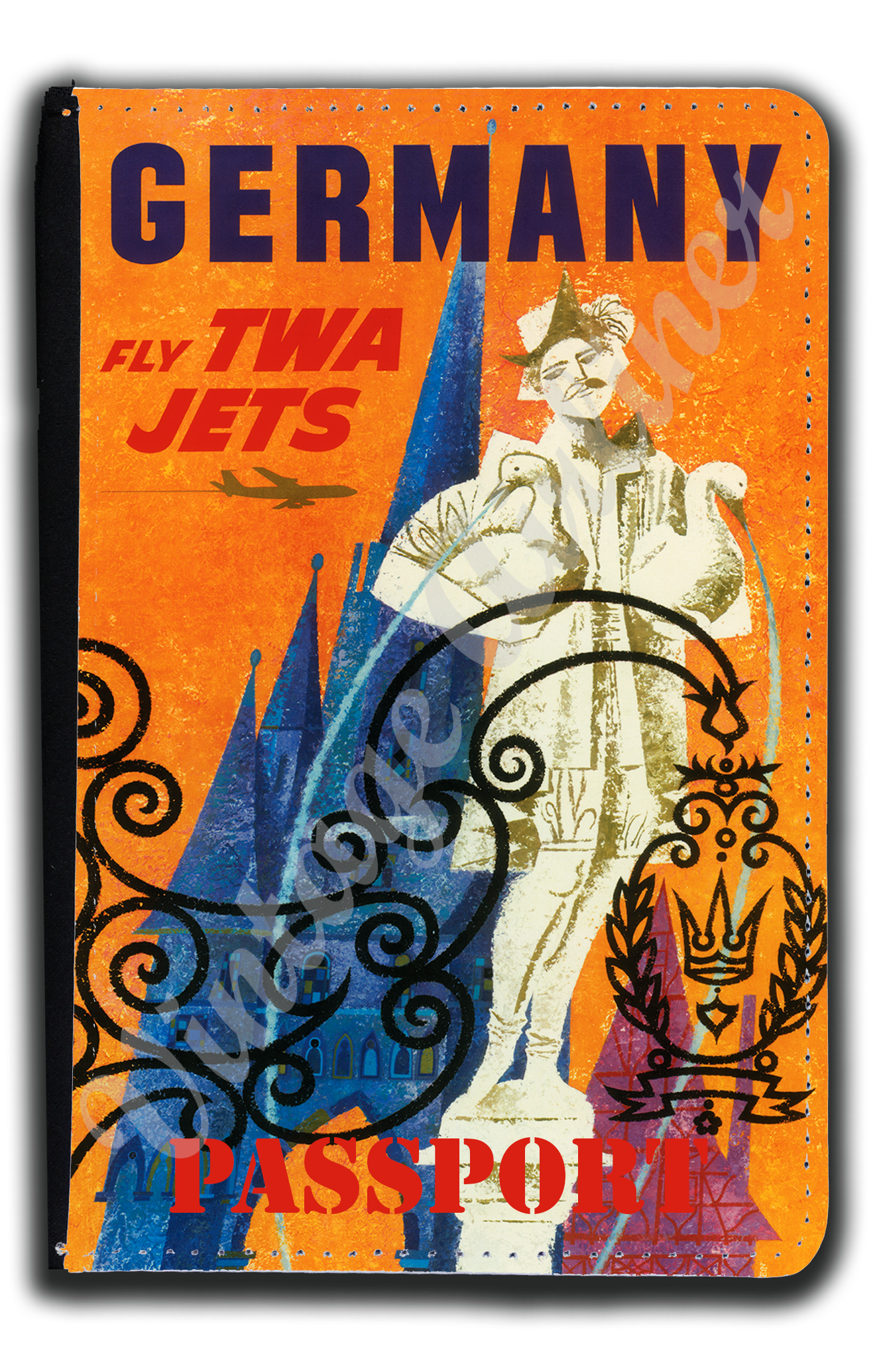 TWA Germany 1950's Travel Poster Passport Case