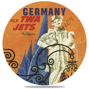 TWA Germany 1950's Travel Poster Round Sandstone Coaster