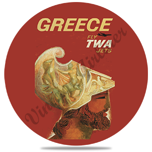 TWA Greece Travel Poster Round Sandstone Coaster