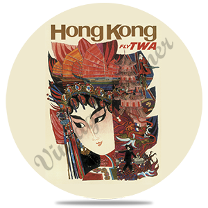 TWA Hong Kong Travel Poster Round Sandstone Coaster