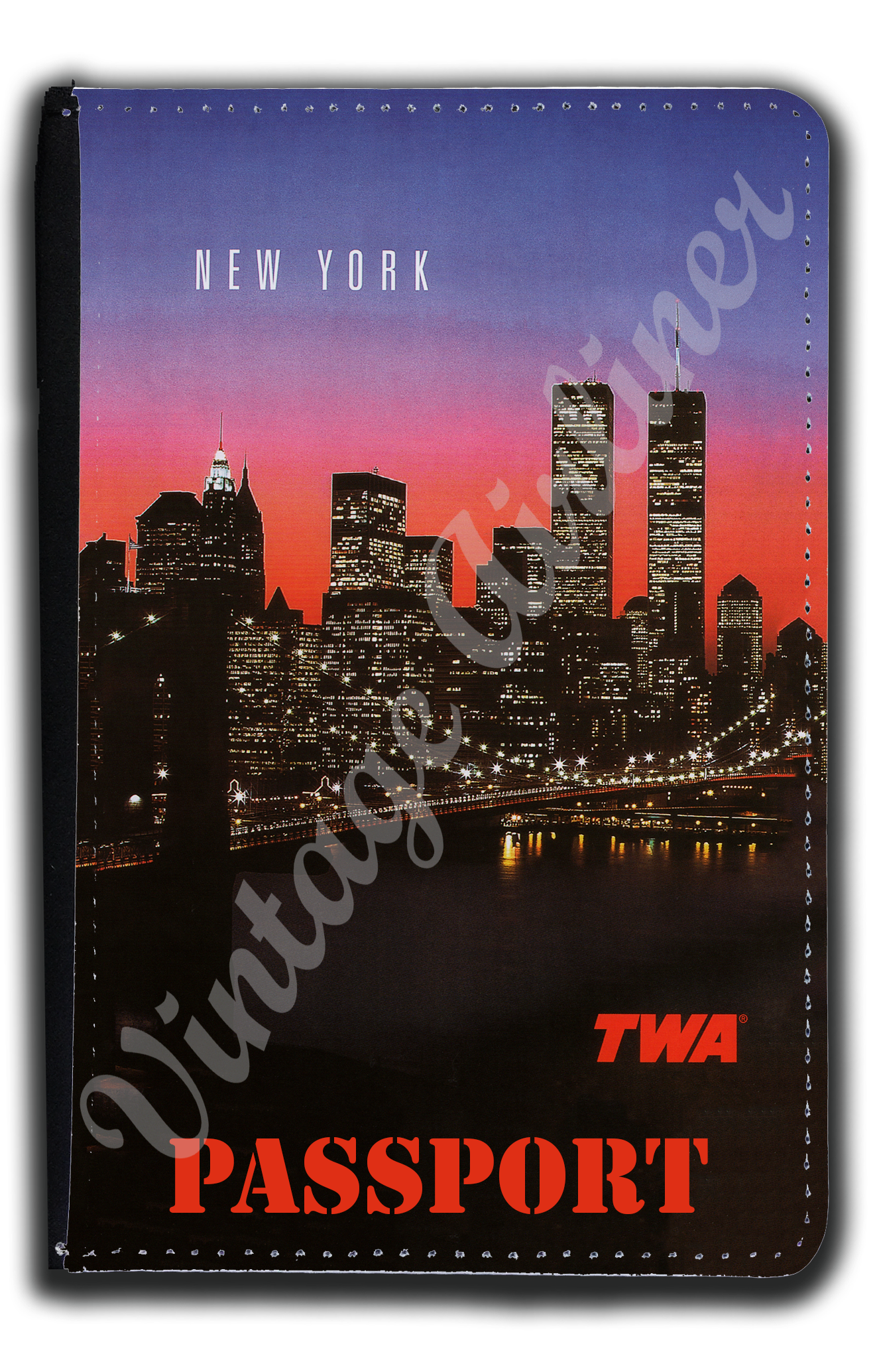 TWA New York City 1980's Travel Poster Passport Case