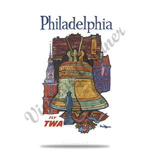 TWA Philadelphia Travel Poster Bag Sticker Round Sandstone Coaster