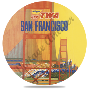 TWA San Francisco 1960's Travel Poster Round Sandstone Coaster