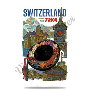 TWA Switzerland Travel Poster Round Sandstone Coaster