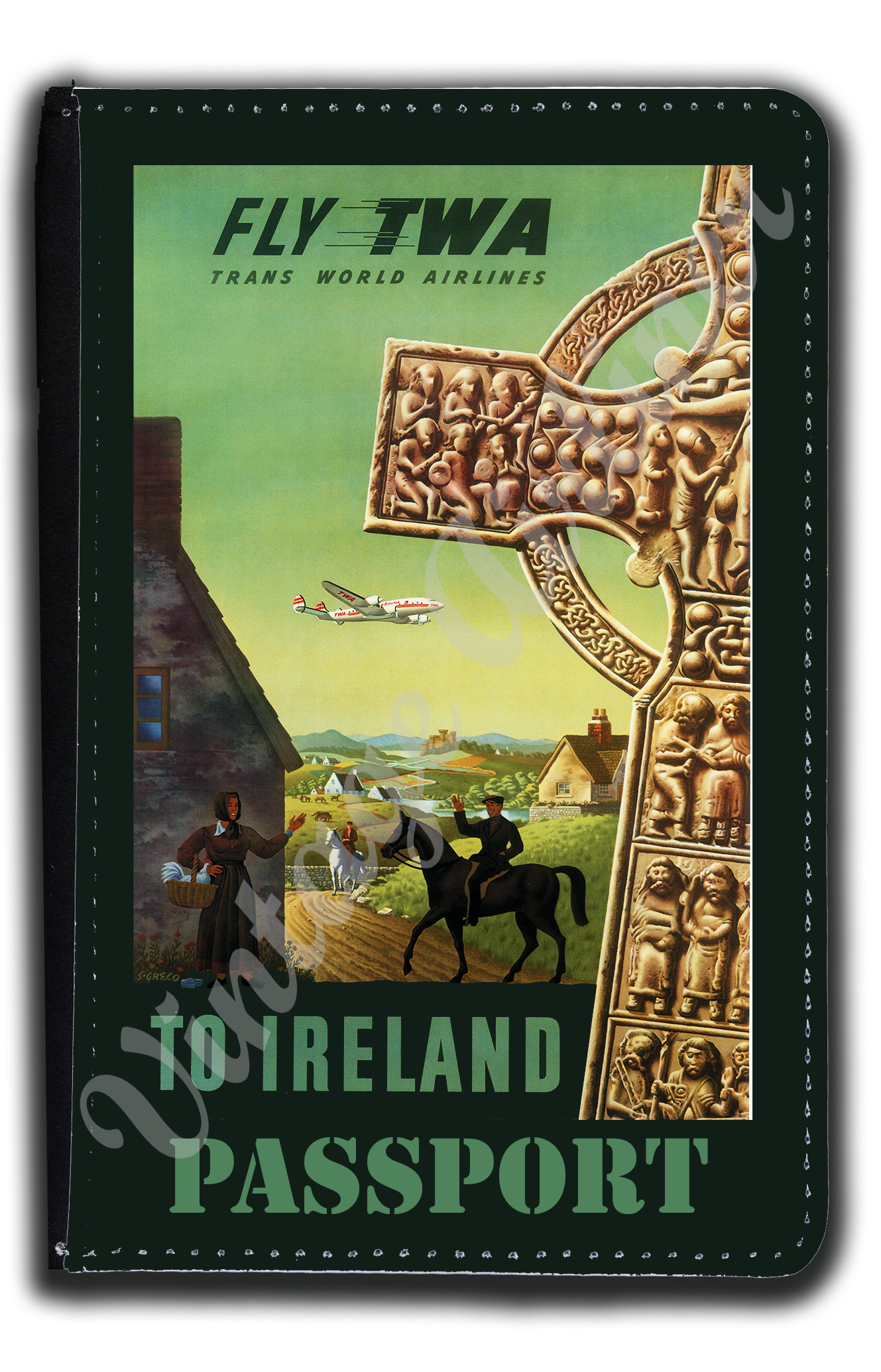 TWA Ireland 1950's Travel Poster Passport Case